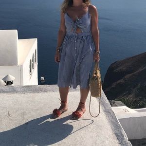 Blue and white striped dress